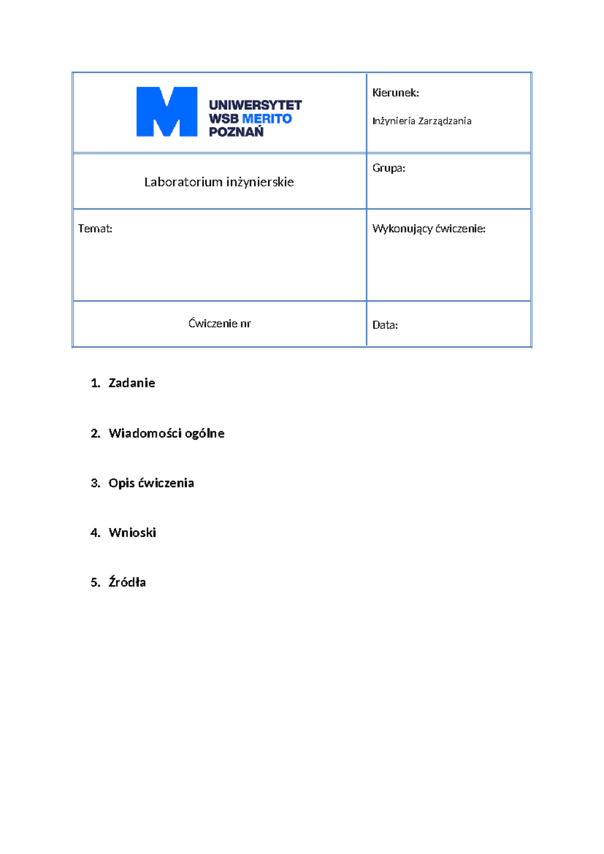 Wzór sprawozdania IZ lab inz - Metrologia - Kierunek: Inżynieria ...