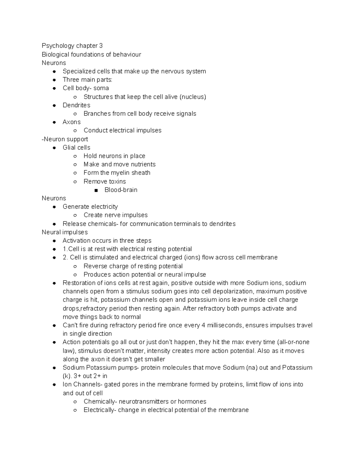 Psychology chapter 3 lecture notes - Psychology chapter 3 Biological ...