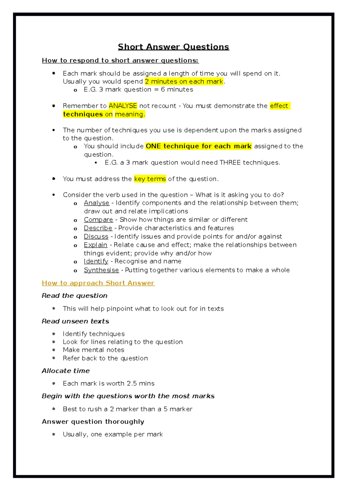 Short answer questions - Short Answer Questions How to respond to short ...