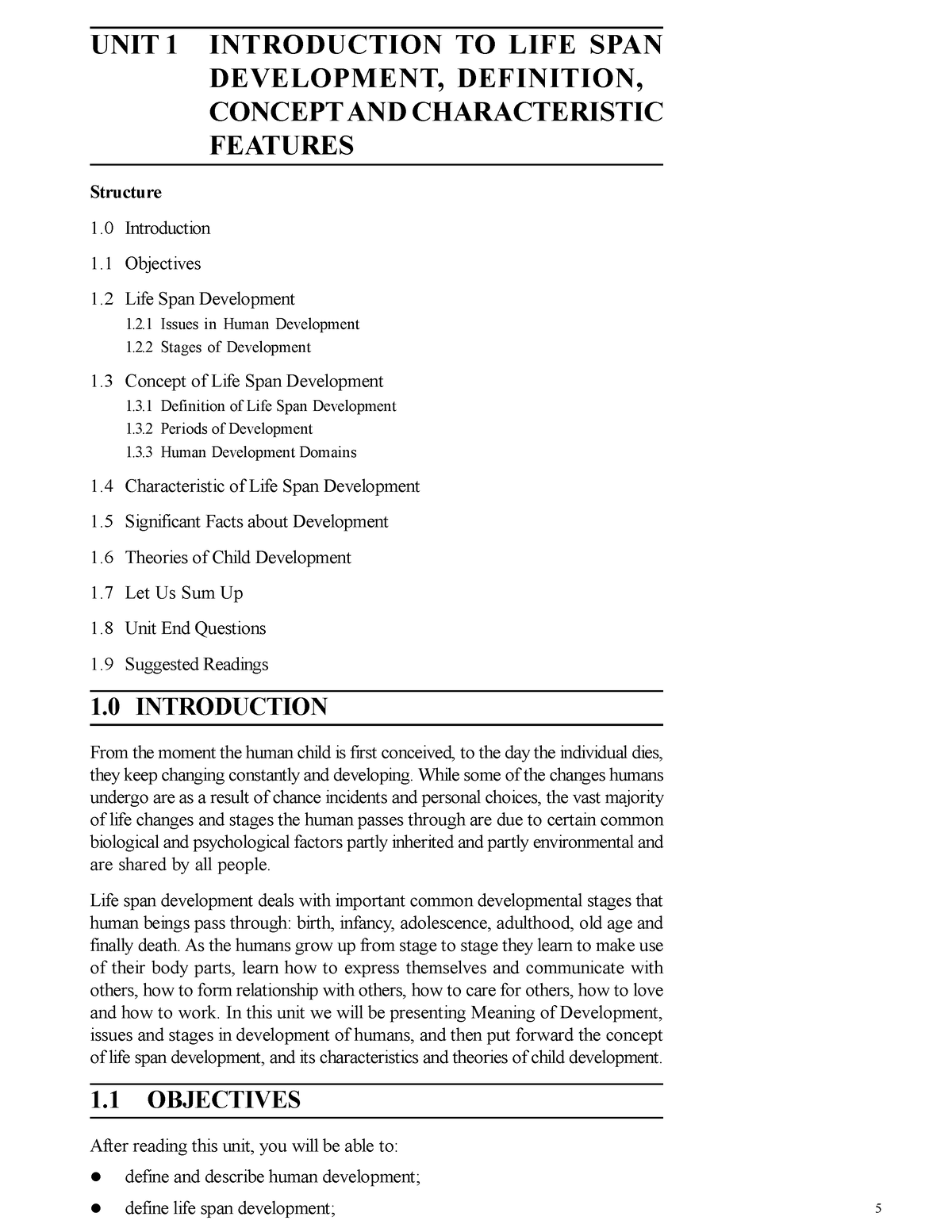 Life Span Development Stages And Theories - 5 UNIT 1 INTRODUCTION TO ...