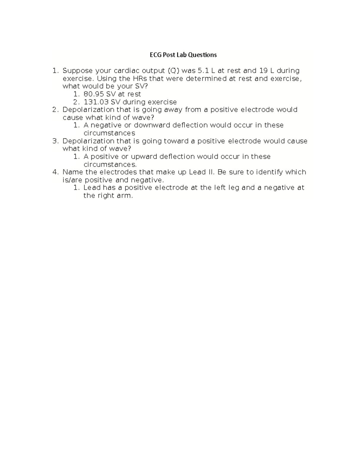 ECG Post Lab Questions - ECG Post Lab Questions Suppose your cardiac ...