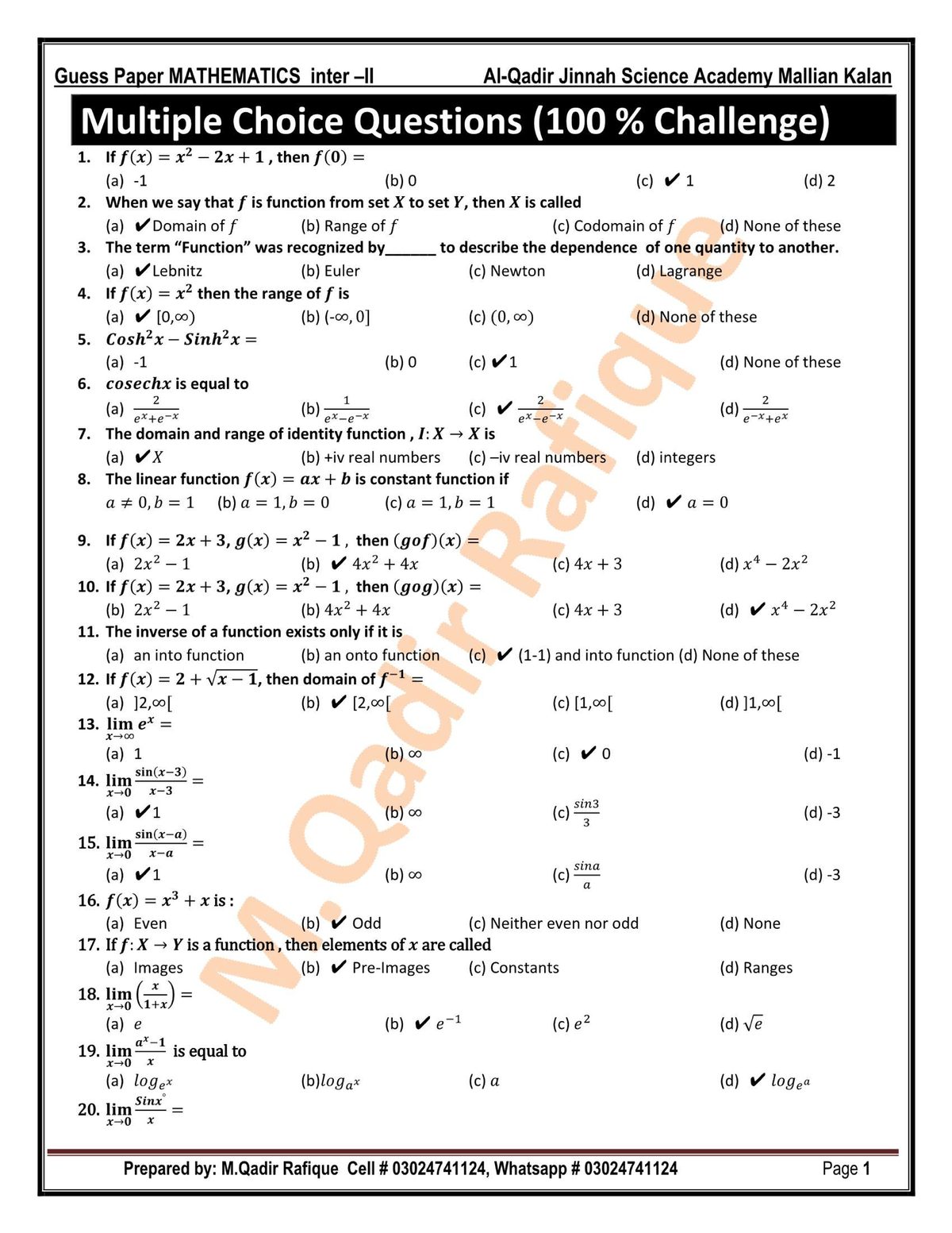 2nd Year Math Guess Paper - Guess Paper MATHEMATICS inter Jinnah ...