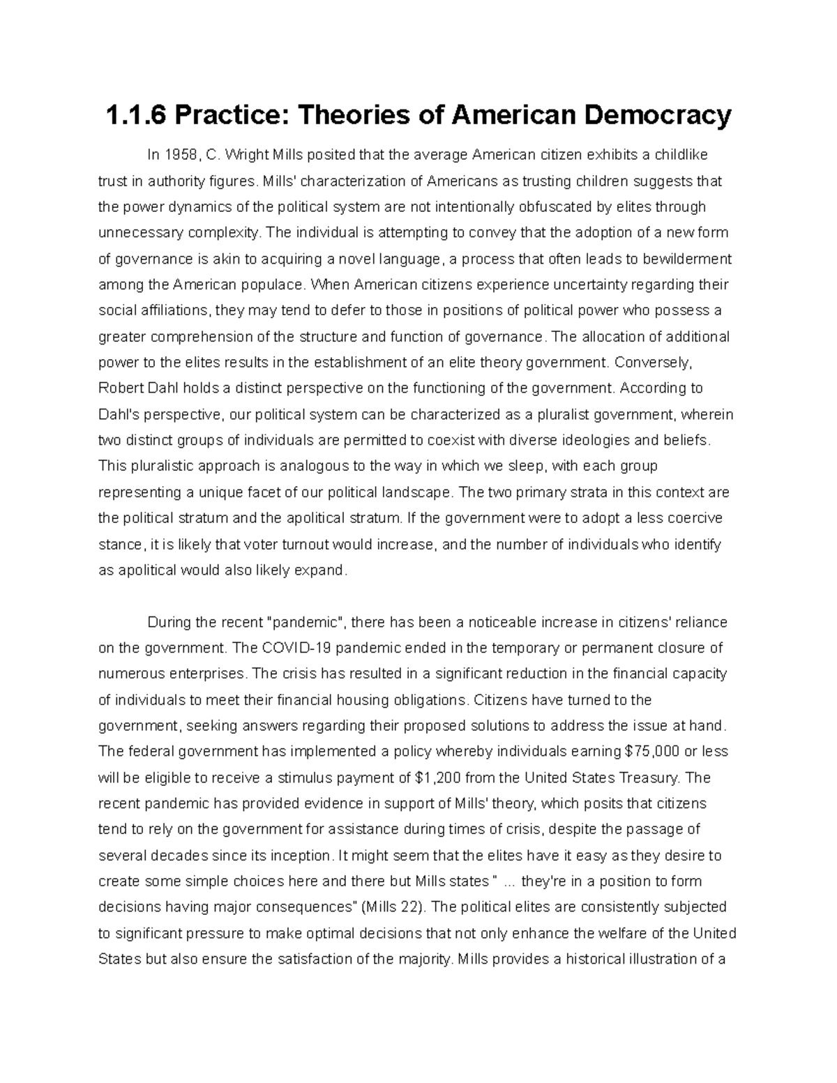 1.1.6 Practice Theories of American Democracy 1.1 Practice Theories