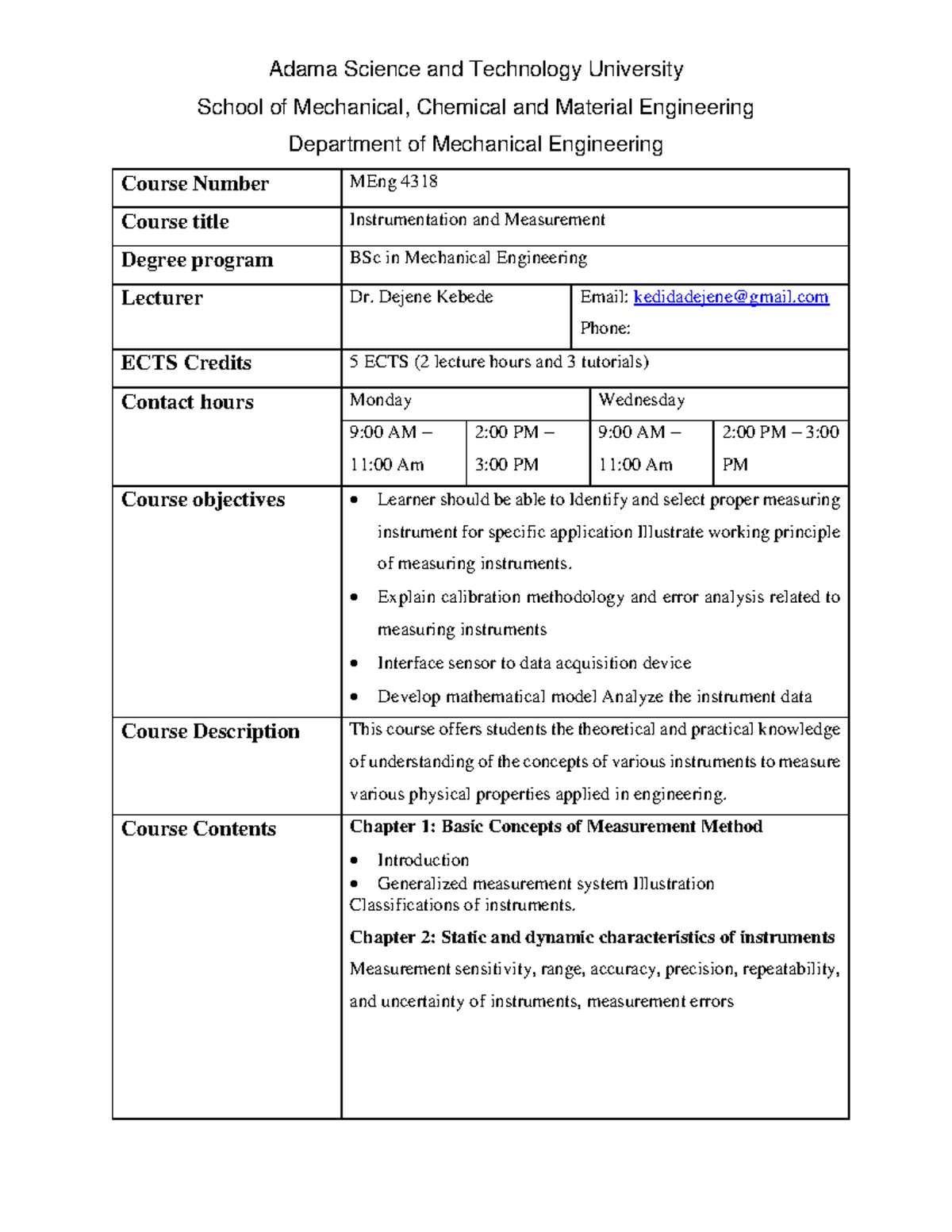 Course Outline @ ASTU modified - Adama Science and Technology ...