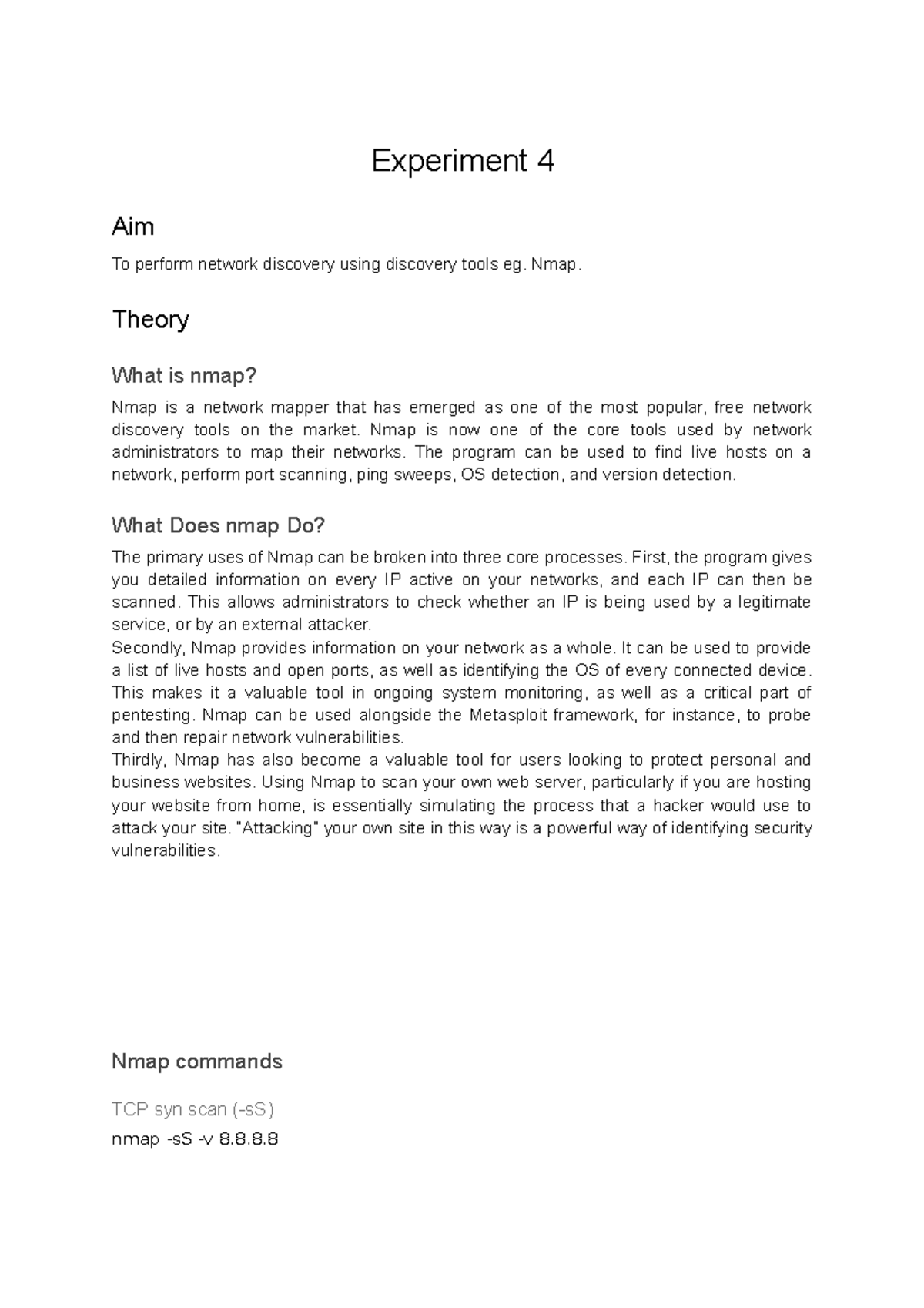 CN Exp4 Lecture notes 4 Experiment 4 Aim To perform network