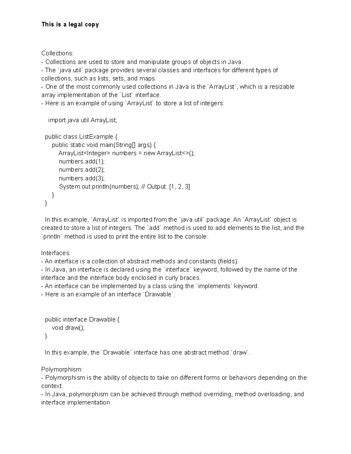 Study Guide This is a legal copy Collections Collections are used to