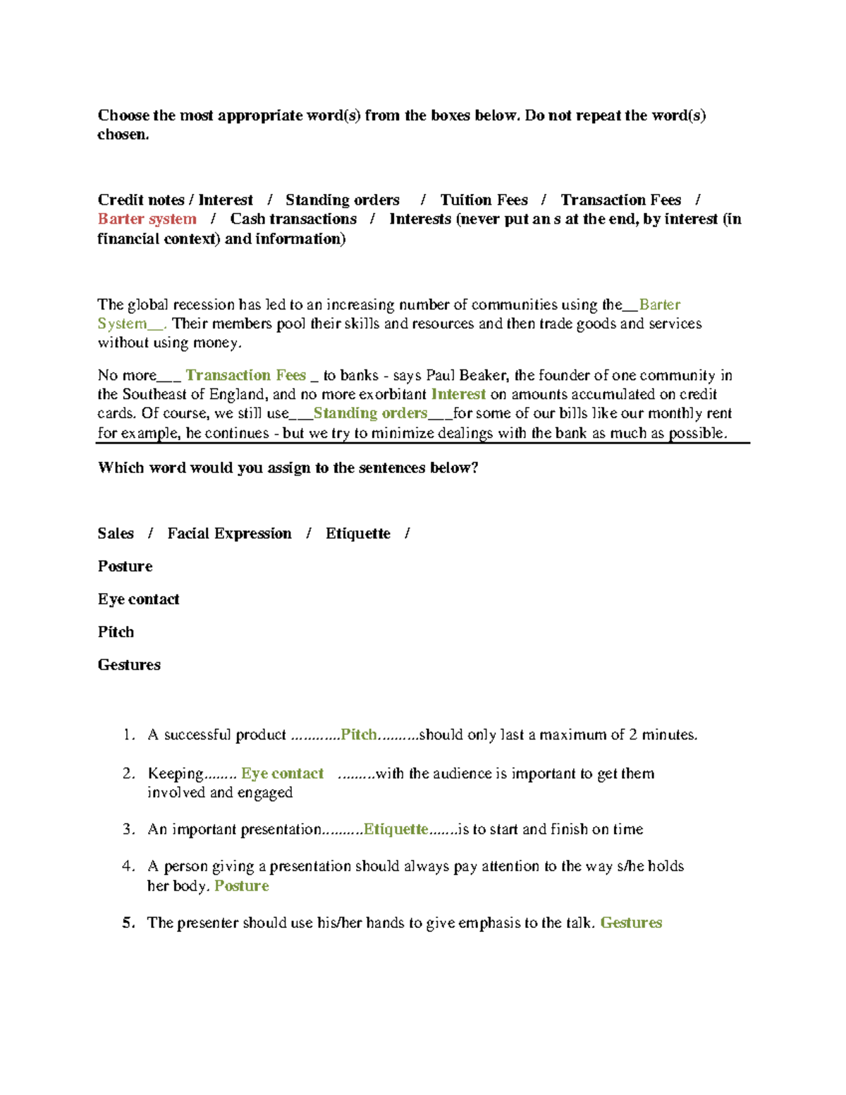 Exam English - Choose the most appropriate word(s) from the boxes below ...