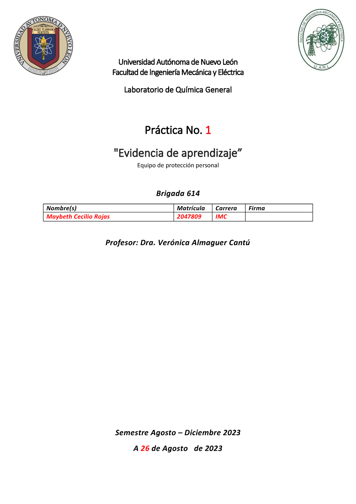 Evidencia De Quimica Universidad Autónoma De Nuevo León Facultad De Ingeniería Mecánica Y 8735