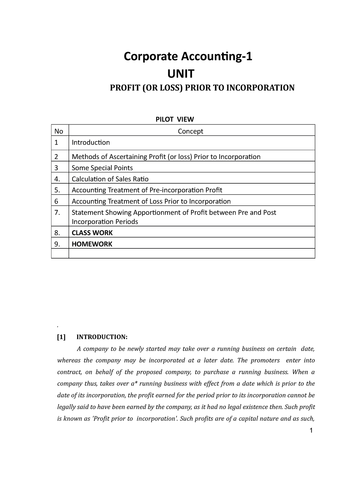 Sem1 CA1 Unit5(B) Profit Prior To Incorporation - Corporate Accounting ...