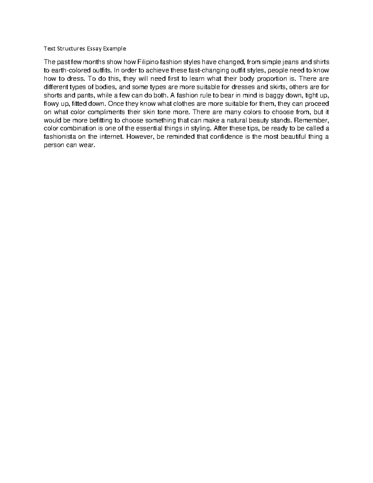 Text Structures Essay Example Order/Sequence - Text Structures Essay ...