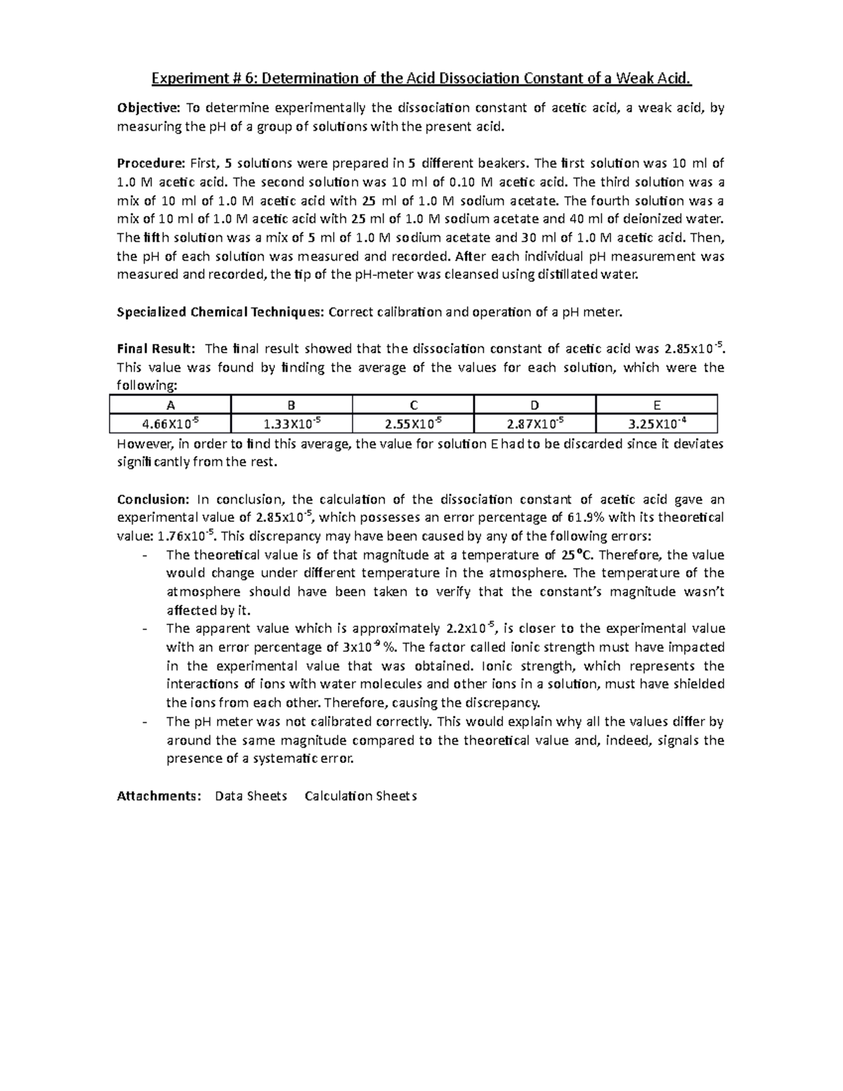 Lab 06 Determination of the Acid Dissociation Constant of a Weak Acid