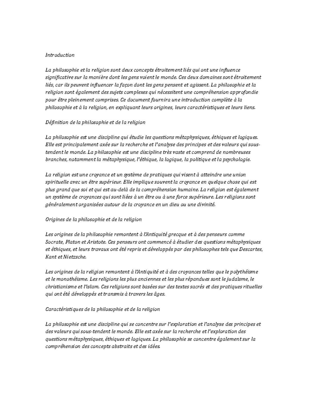Philosophy and Religion Study Notes - Introduction La philosophie et la ...
