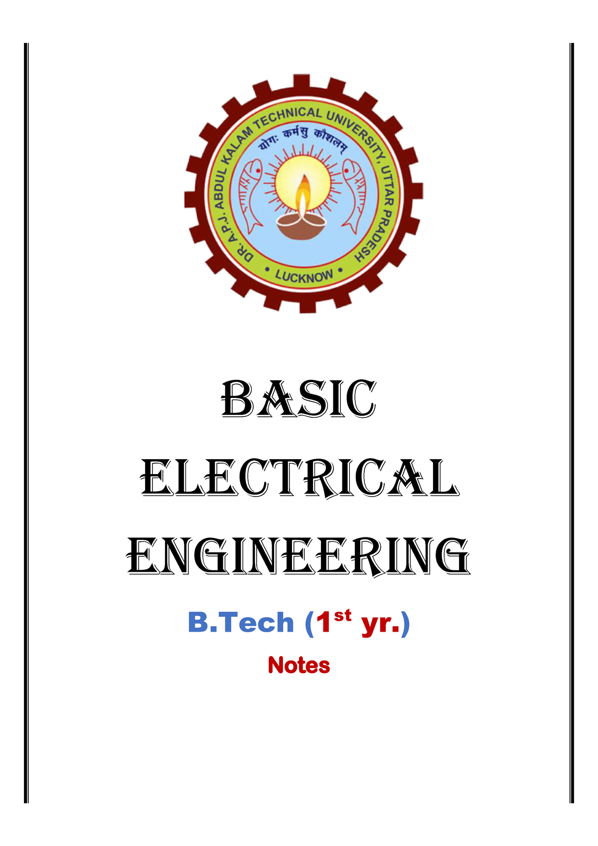 Electrical - Lecture Notes Of BEE - Basic Electrical Engineering B ( 1 ...