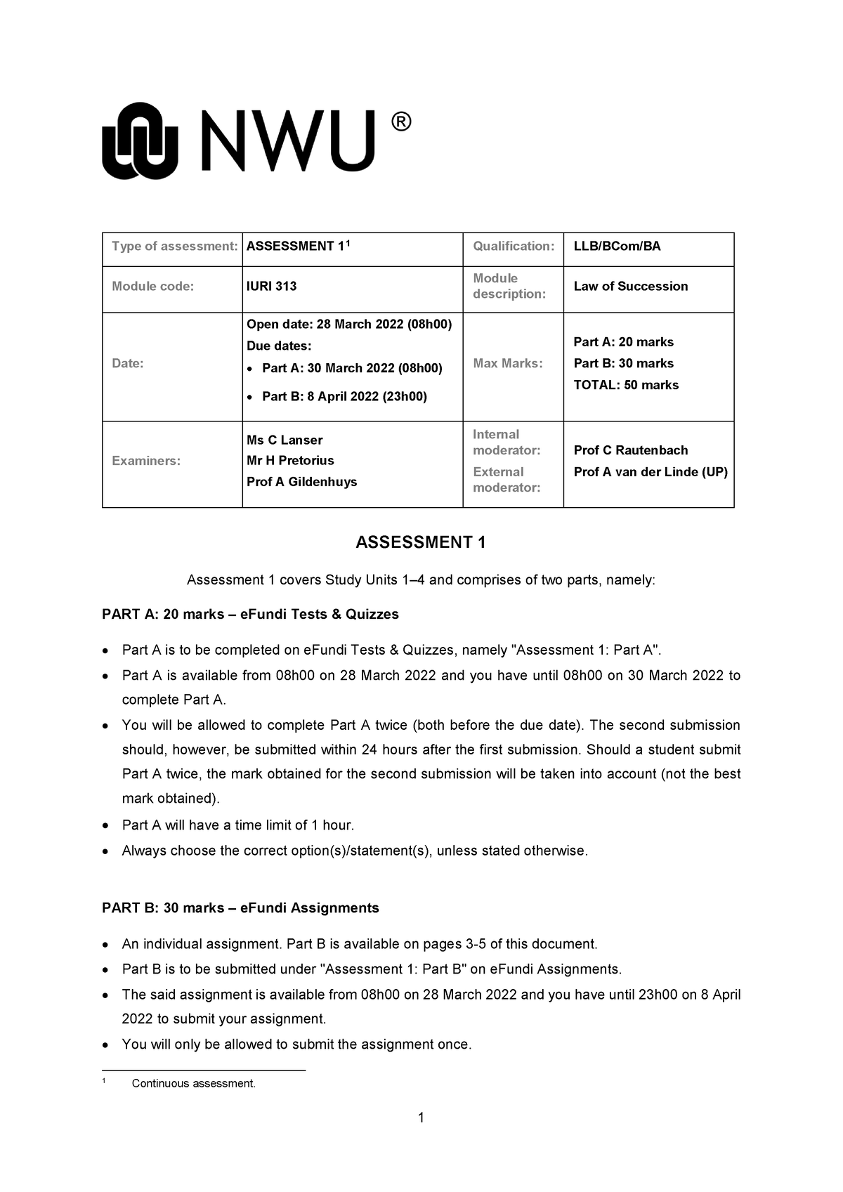 IURI 313 - 2022 - Assessment 1 Instructions AND PART B - Type Of ...