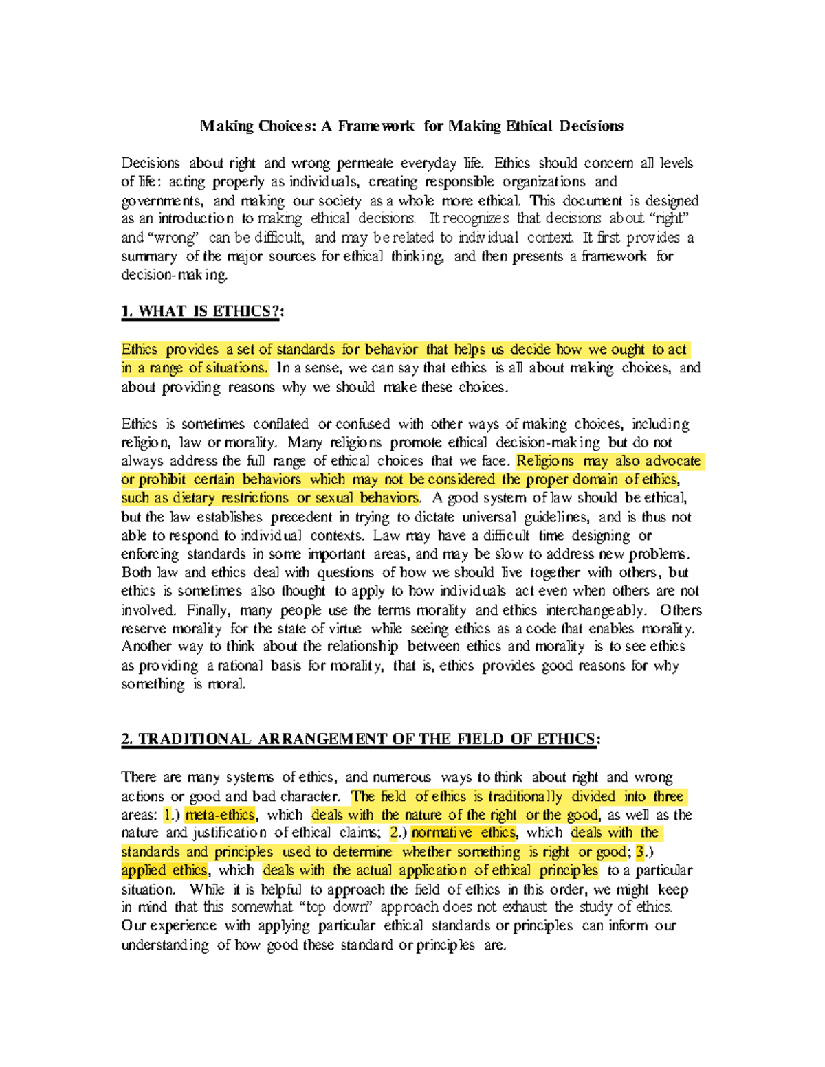 1 Making Choices- A framework for making ethical decisions - Making ...