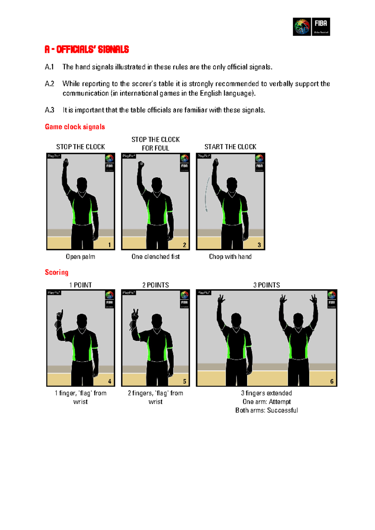 Refs-Signals - Physical activity - A - OFFICIALS’ SIGNALS A The hand ...