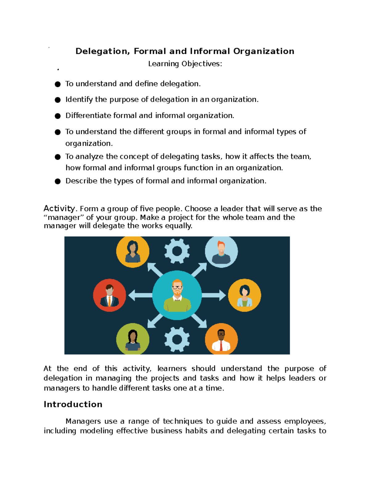 Group 8 - Organization and Management - Delegation, Formal and Informal ...