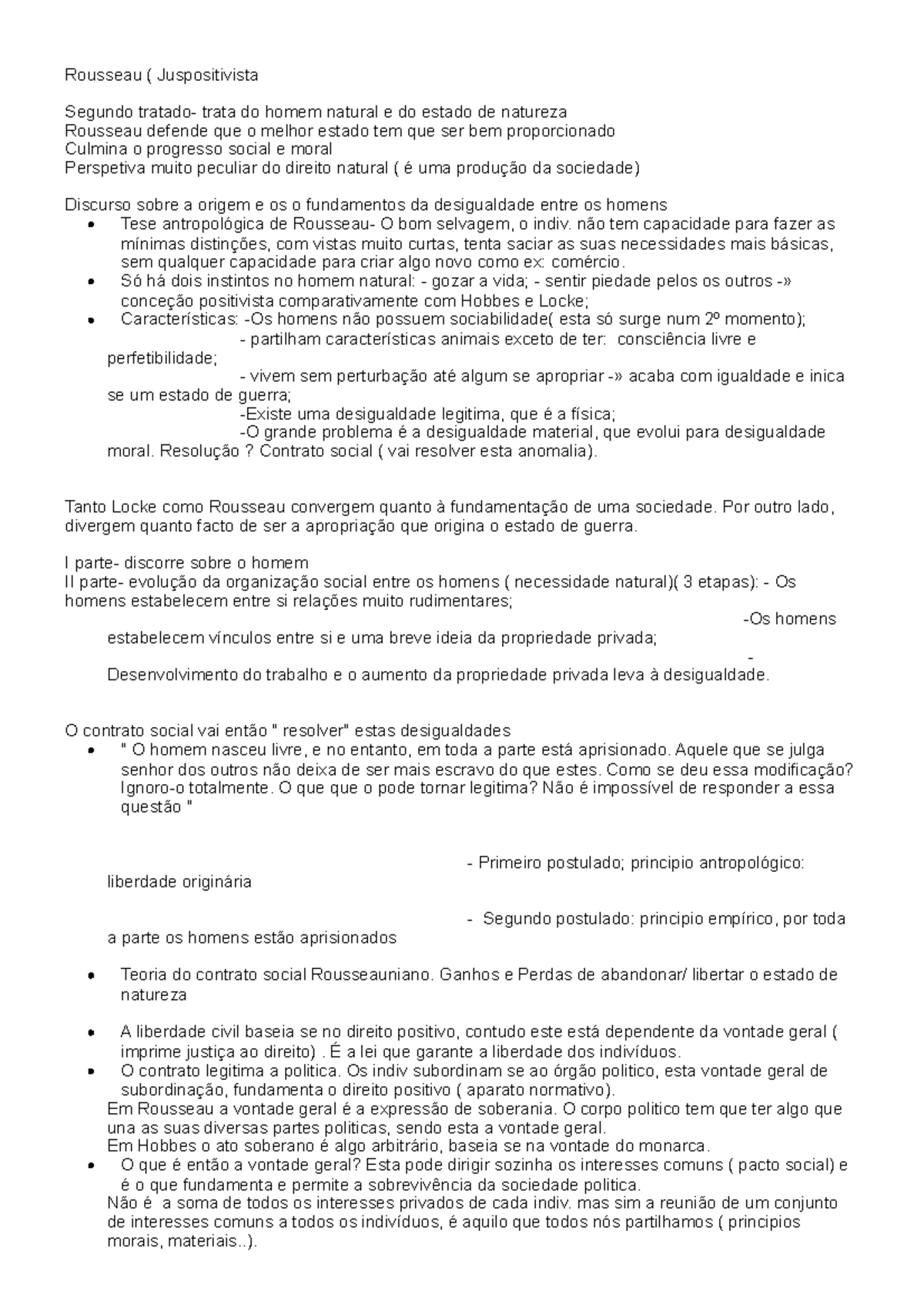 Rousseau - Apontamentos - Rousseau ( Juspositivista Segundo Tratado 