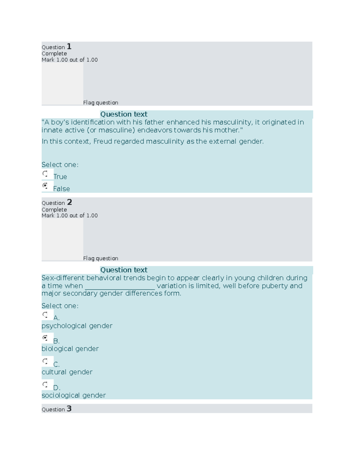 Gender and Society Prelim Quiz 2 - Question 1 Complete Mark 1 out of 1 ...