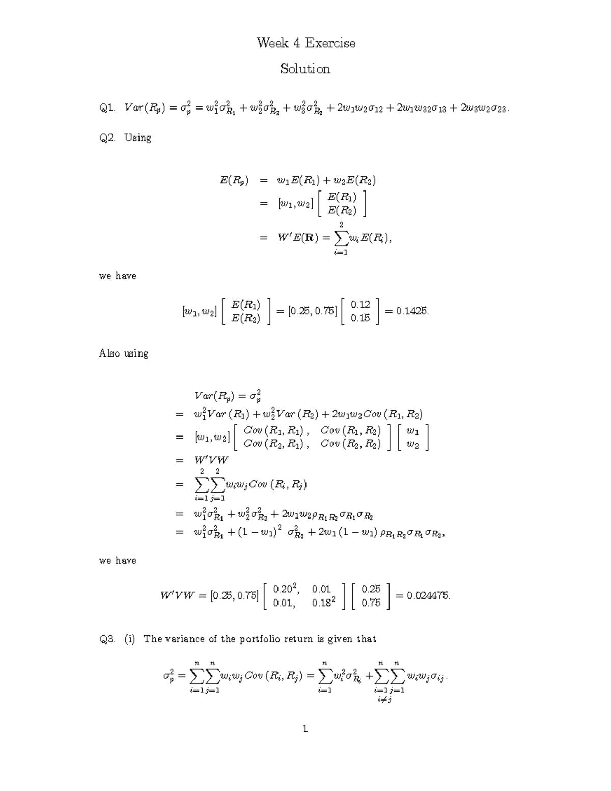 Week4exeranswer - Week 4 tut answer - Week 4 Exercise Solution Q1. Var ...