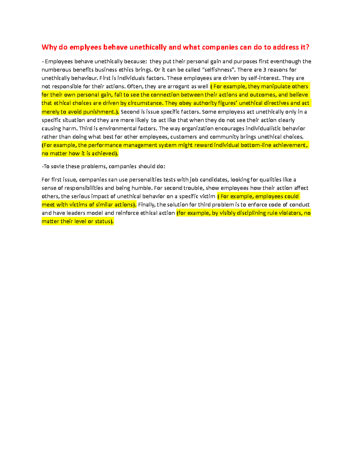 Why do emplyees behave unethically and what companies can do to address ...