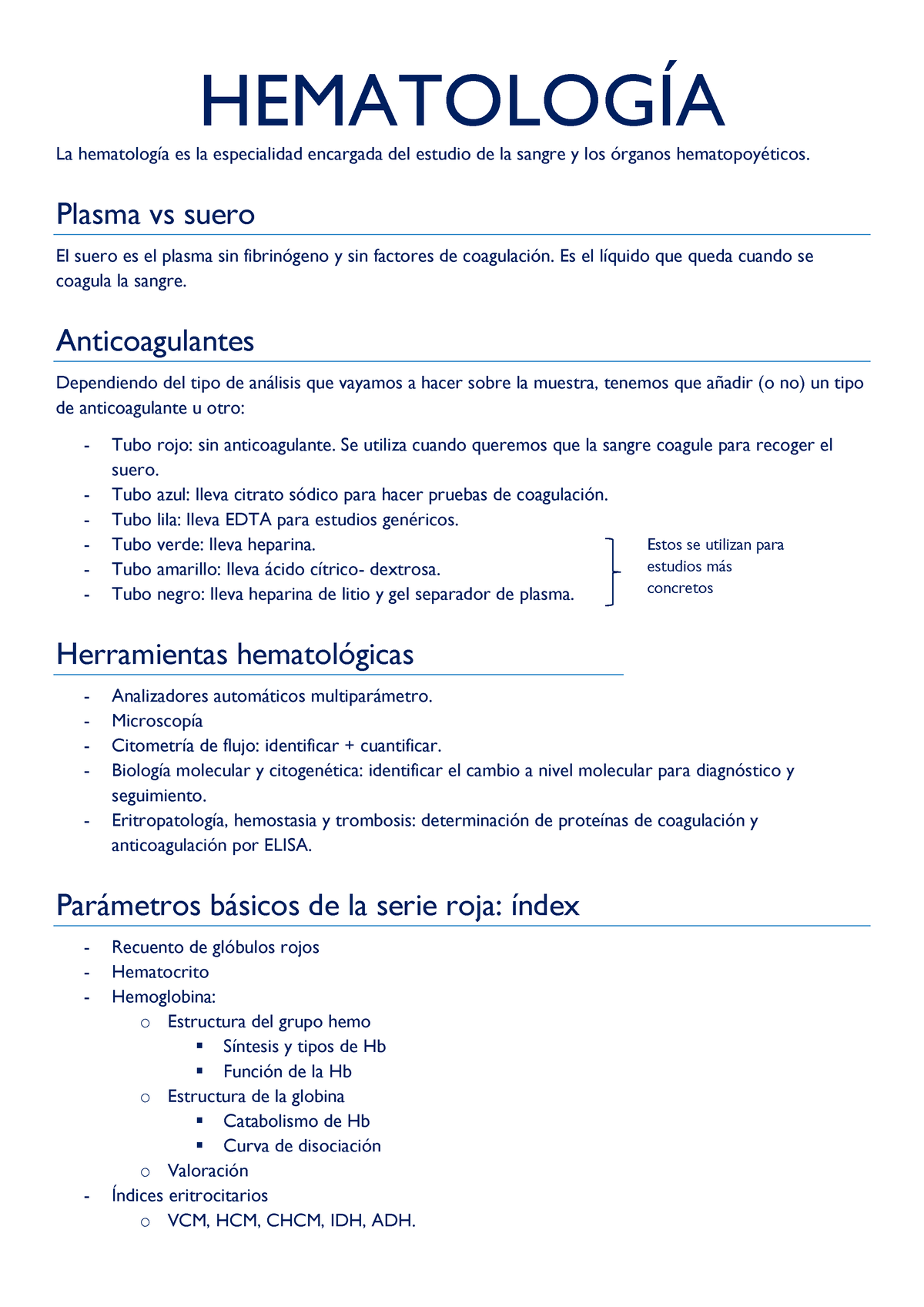 Resumen Temario Hemato 2023 Imprimir - HEMATOLOGÍA La Hematología Es La ...