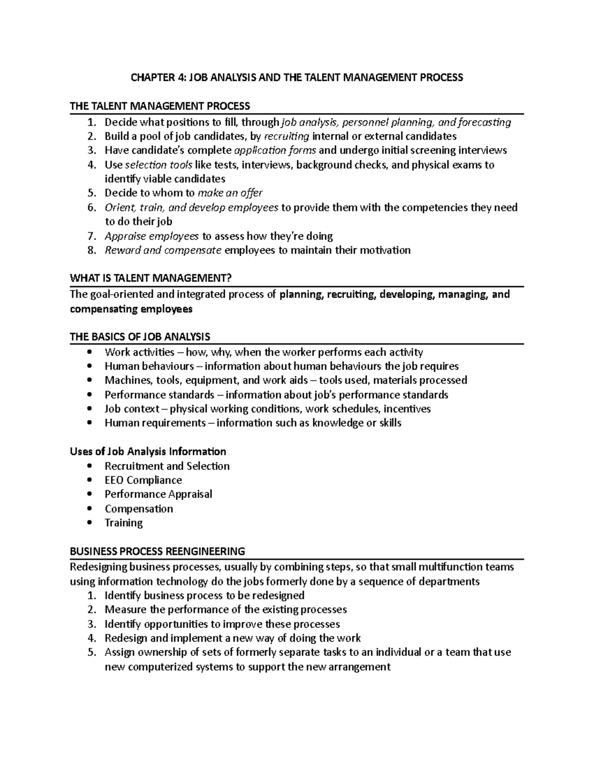 Chapter 4 -HR - Lecture Notes 4 - CHAPTER 4: JOB ANALYSIS AND THE ...