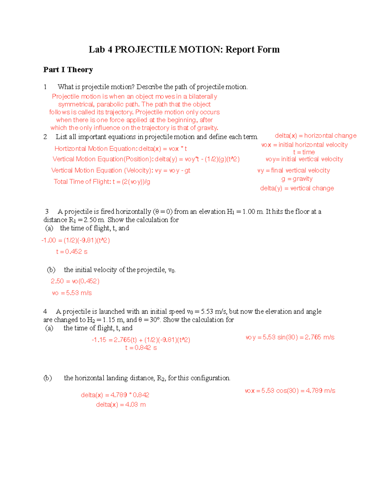 lab report projectile motion assignment