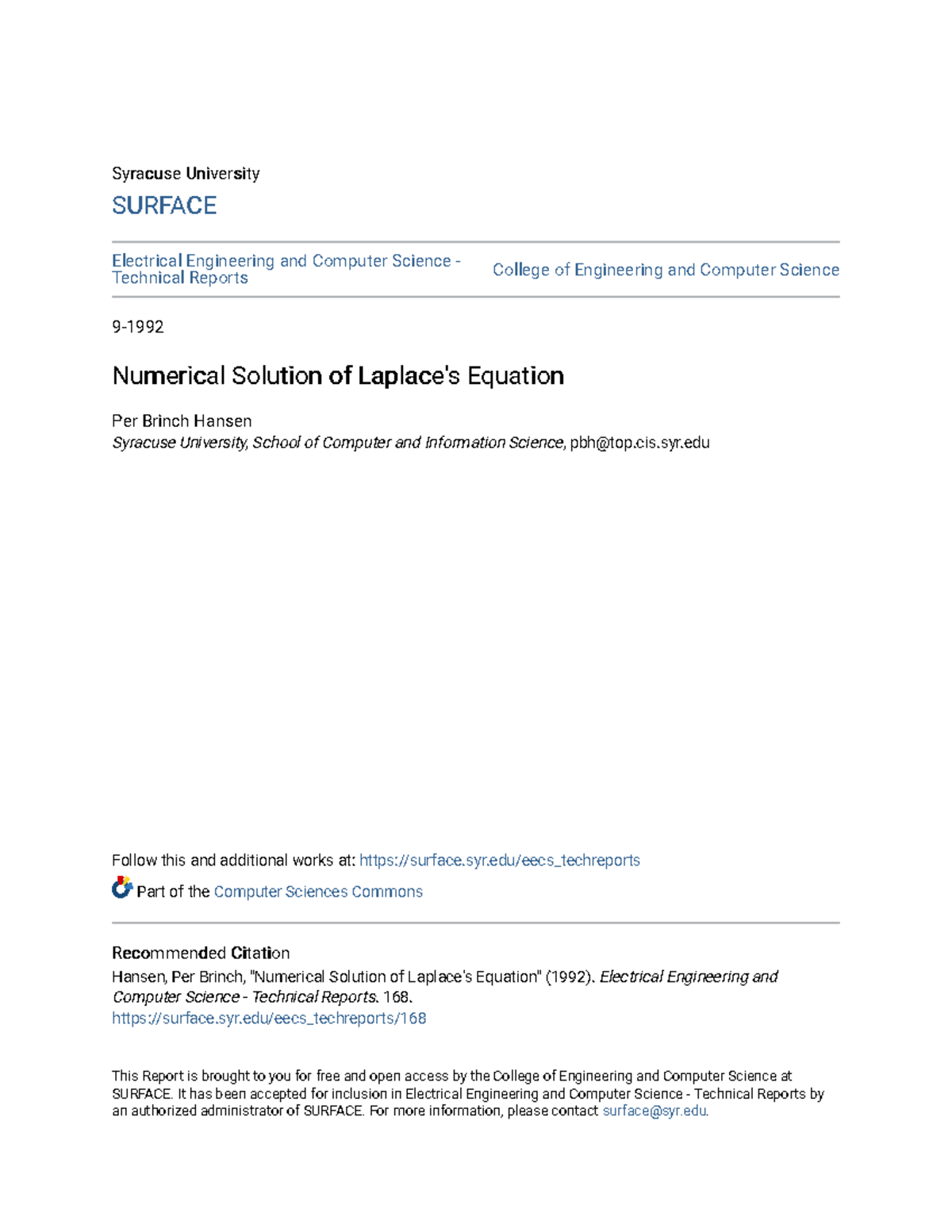 Numerical Solution of Laplaces Equation - Syracuse UniversitySyracuse ...