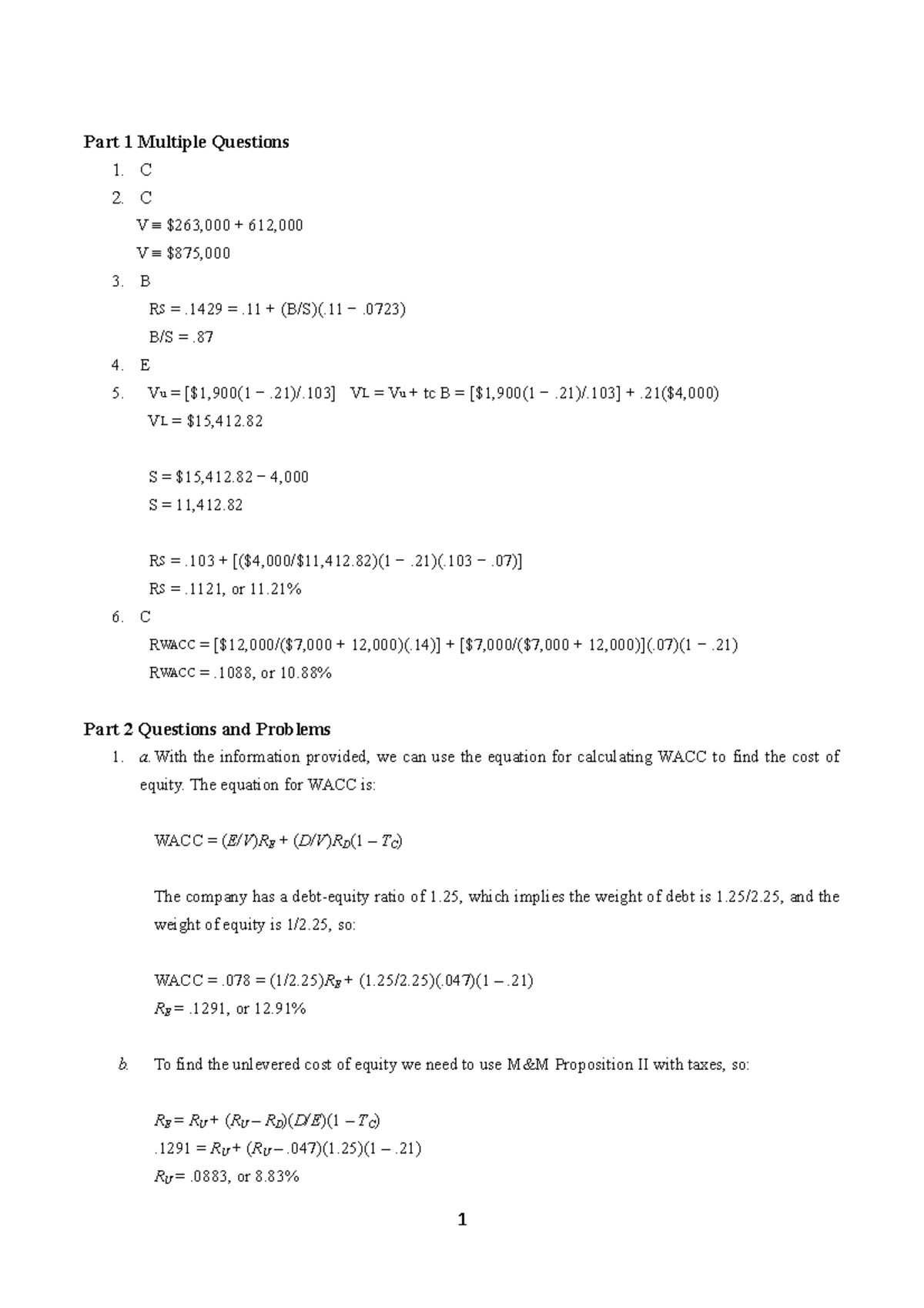 Lecture+4 Exercise sol - Part 1 Multiple Questions 1. C 2. C V ≡ ...