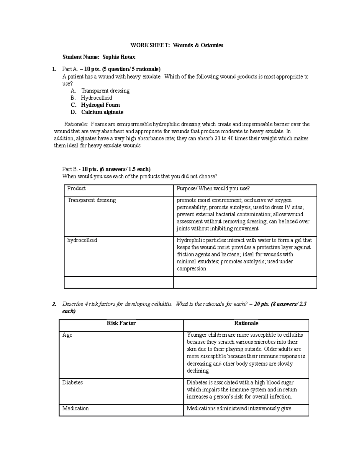 Worksheet Wound and Ostomies-2 - WORKSHEET: Wounds & Ostomies Student ...