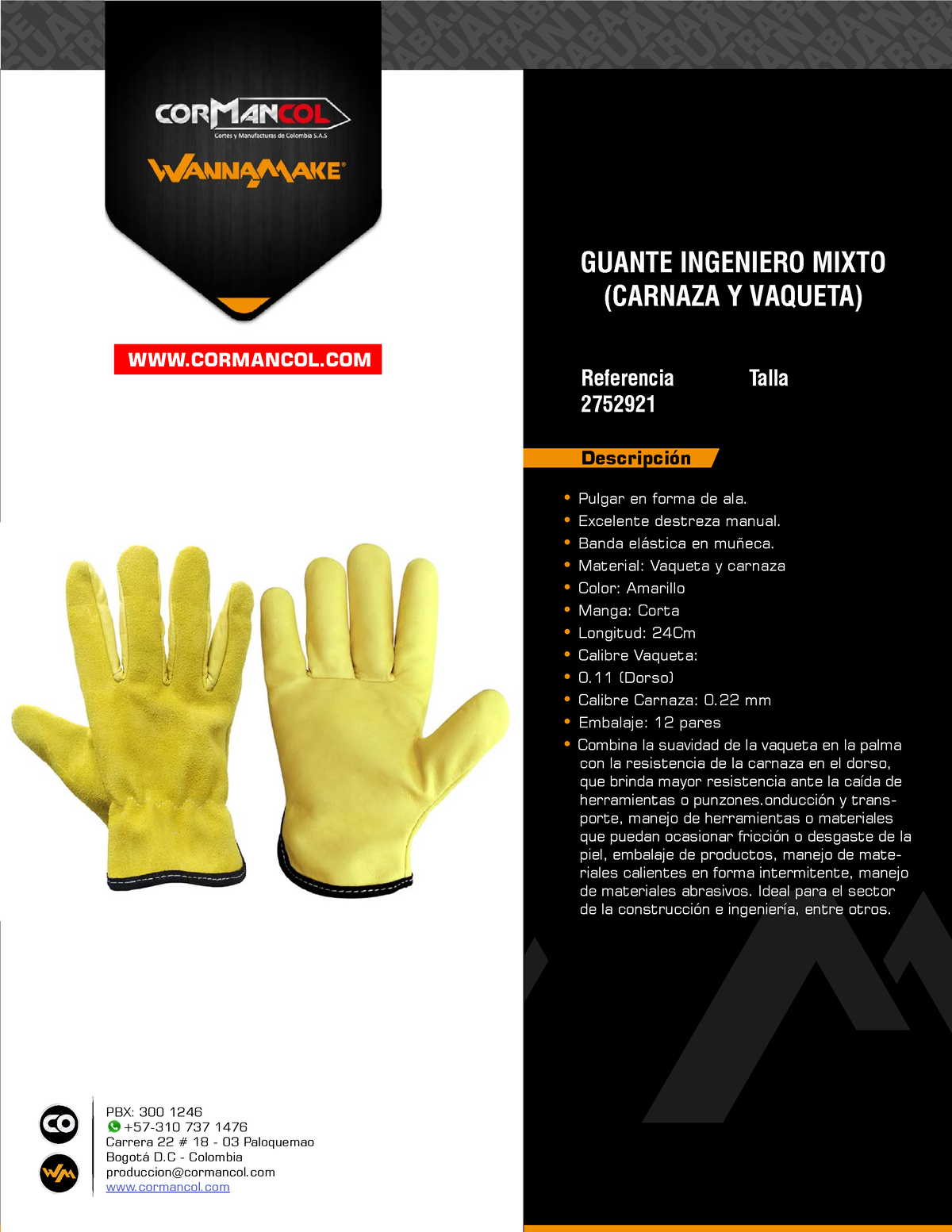 Ficha técnica guantes de carnaza - PBX: 300 1246 +57-310 737 1476 ...