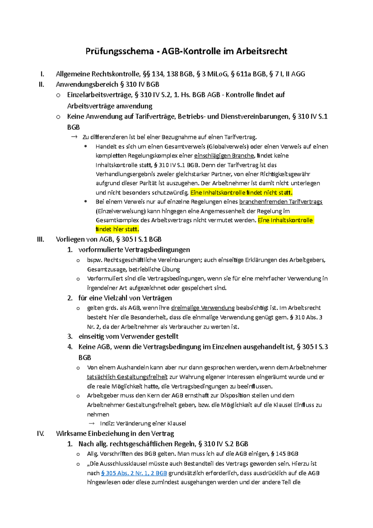 Agb Kontrolle Im Arbeitsrecht Prüfungsschema AGB Kontrolle - Prüfungsschema - AGB-Kontrolle im