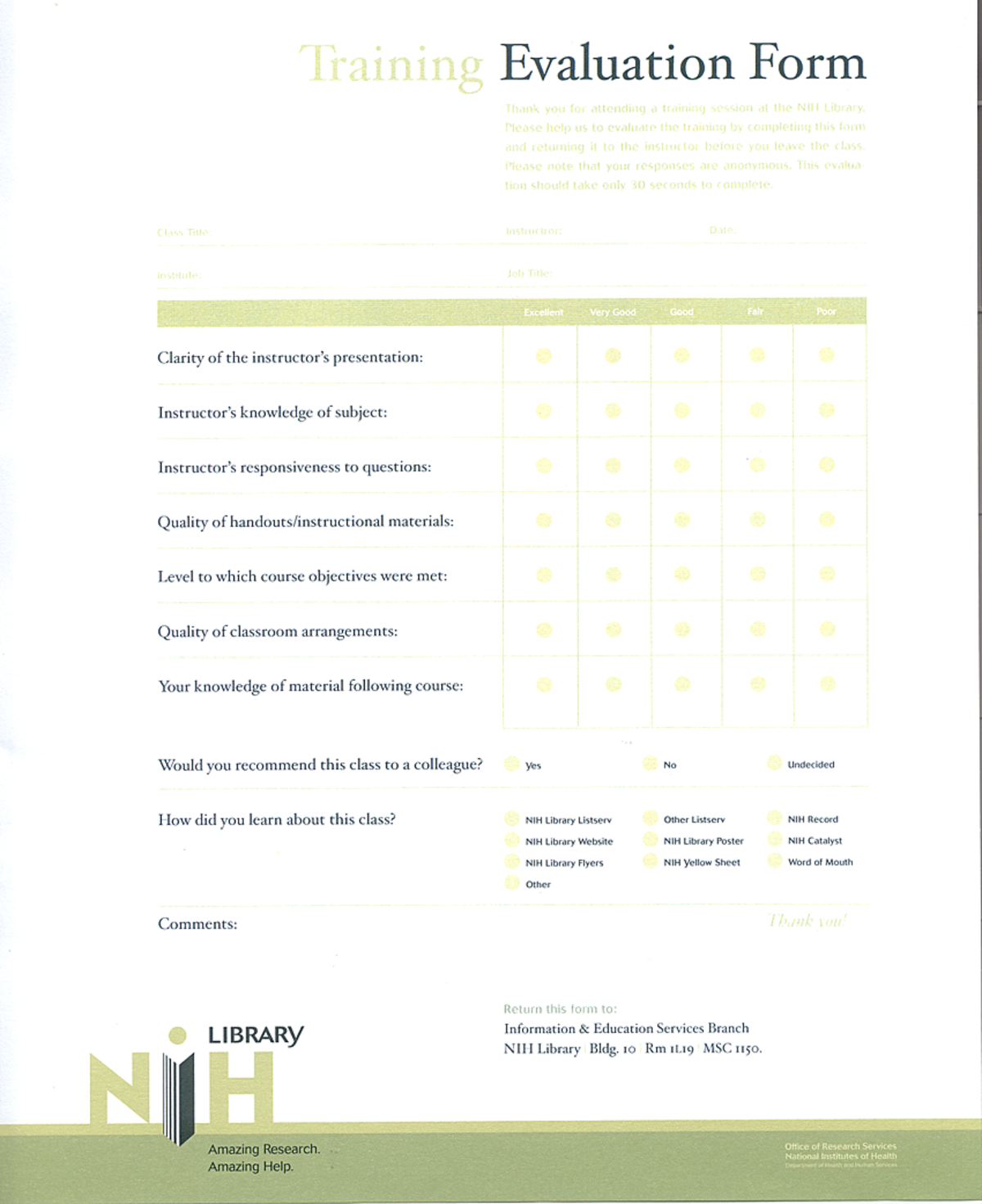 NIH Eval Form - Law as applied in Management - Training Evaluation Form ...
