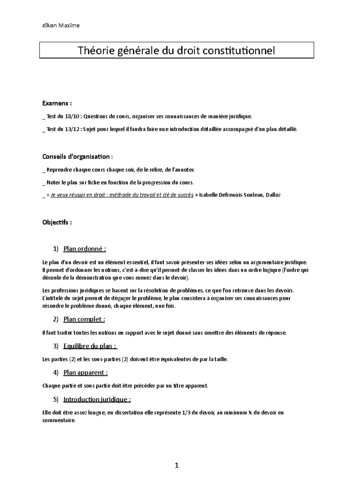 Sujets Corrigés Droit Constitutionnel L1 Semestre 1 Cours de droit constit de mme Rueda - Théorie générale du droit  constitutionnel Examens : _ Test du - Studocu