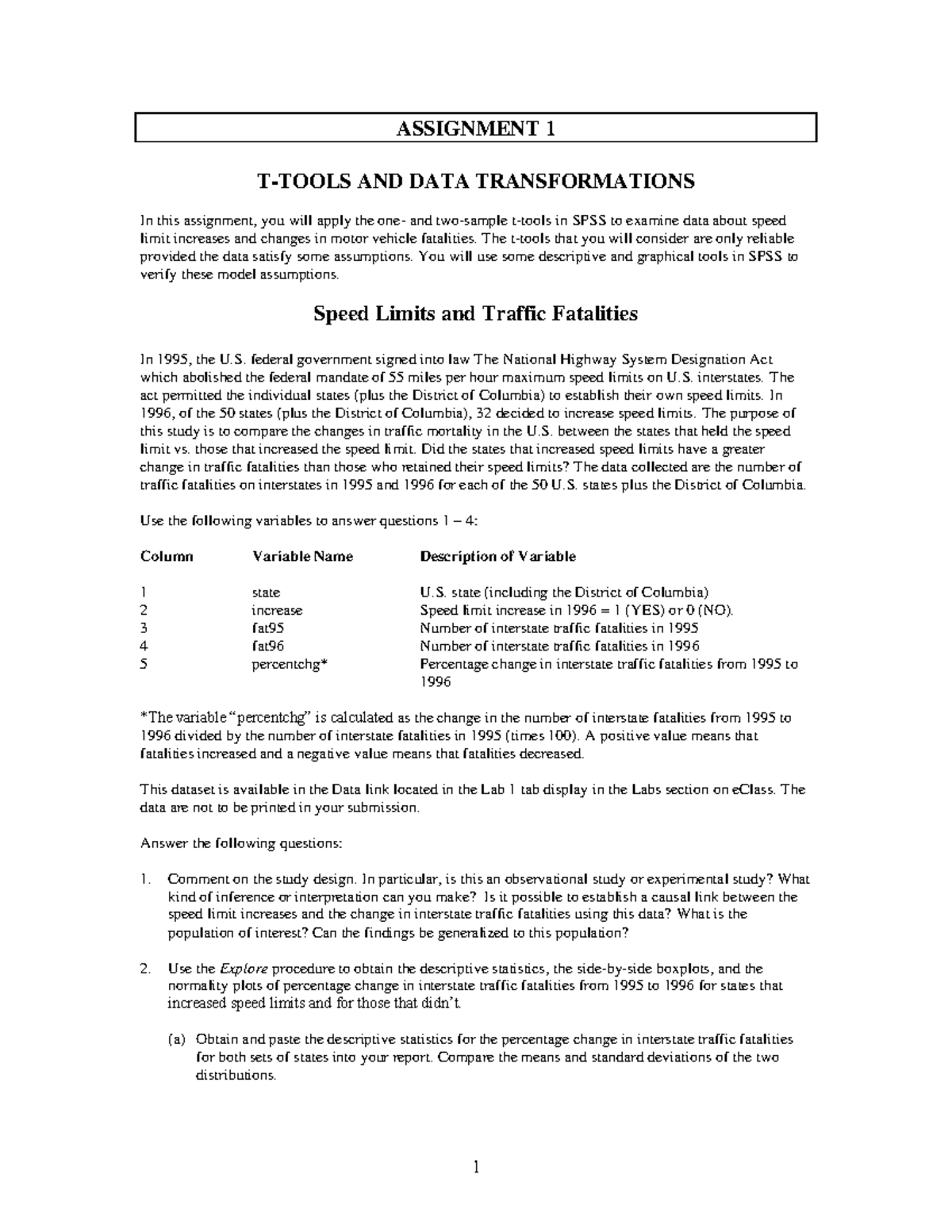 ASSIGNMENT 1 T-TOOLS AND DATA TRANSFORMATIONS - The t-tools that you ...