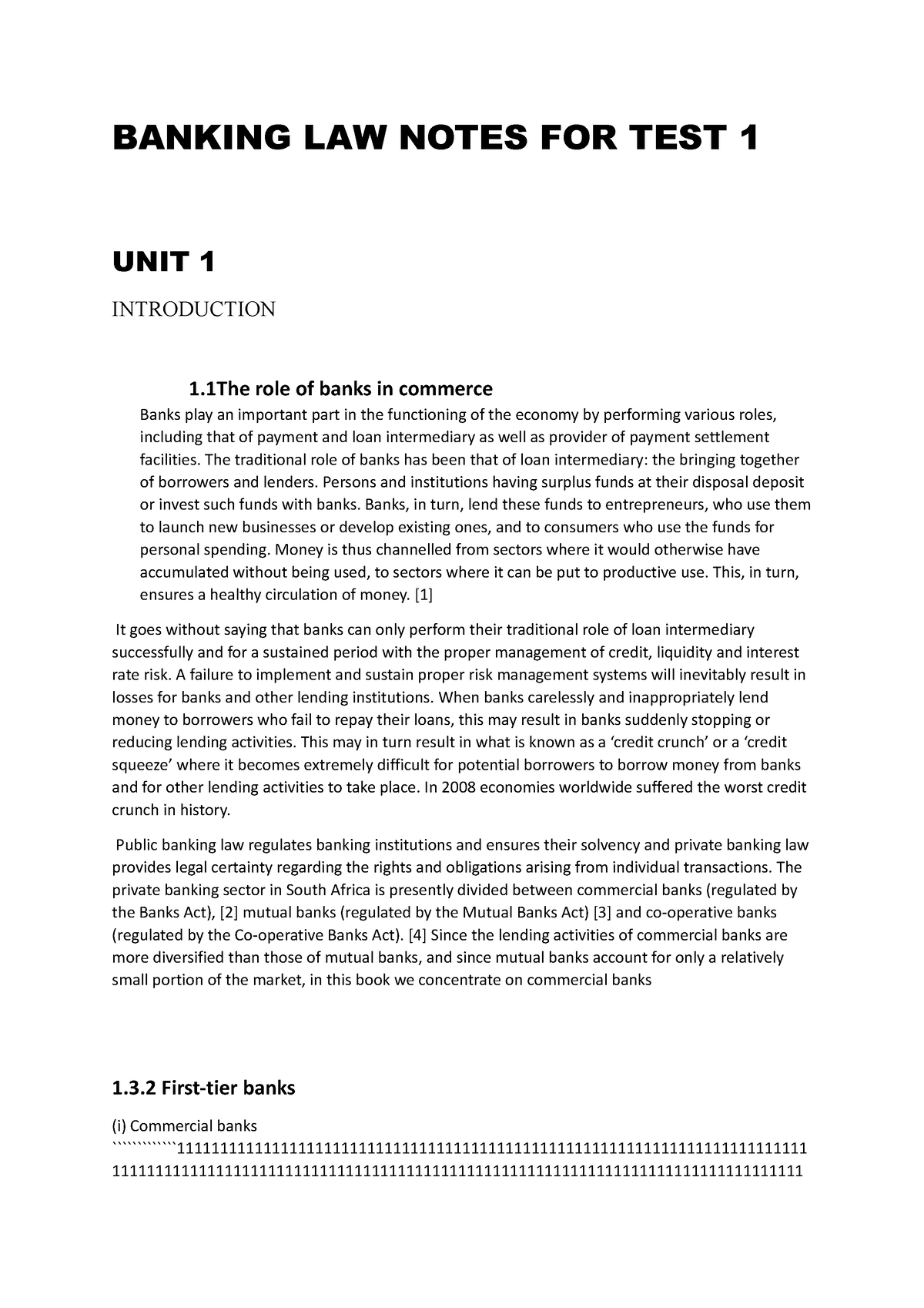 banking law assignment topics