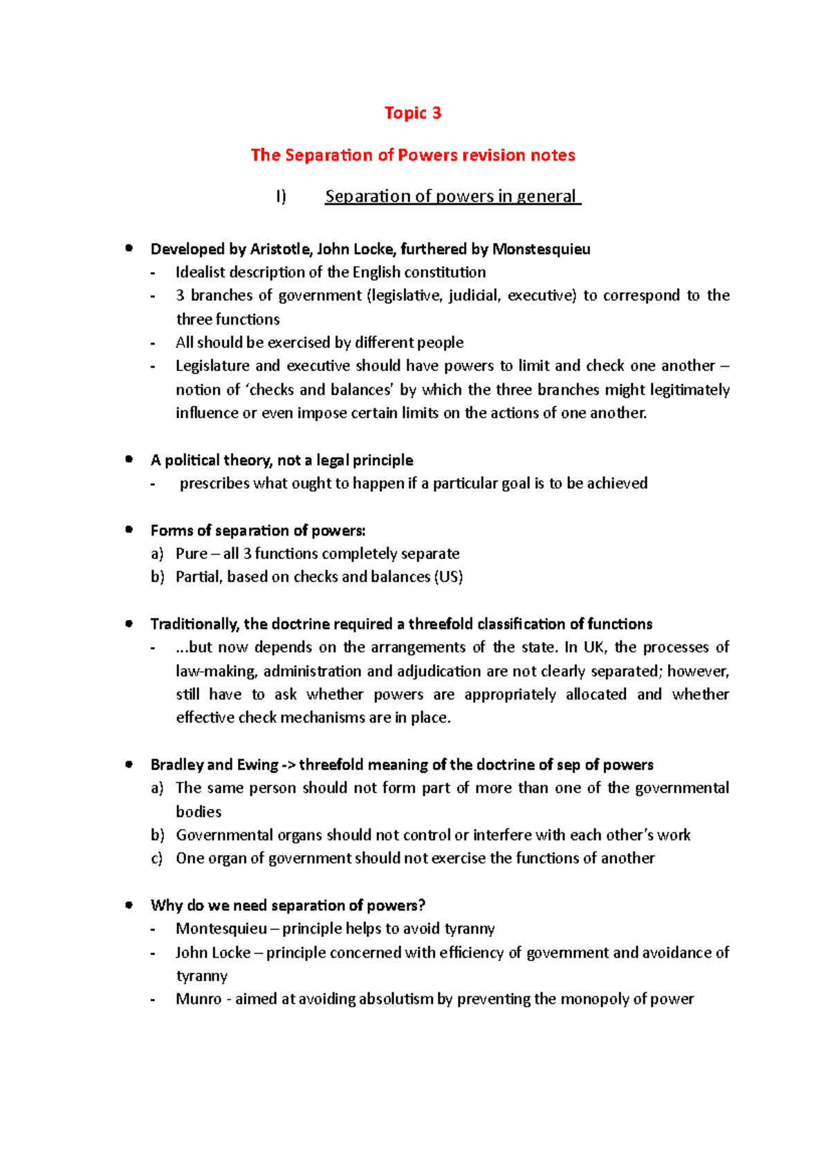 Separation of powers revision notes - A political theory, not a legal ...