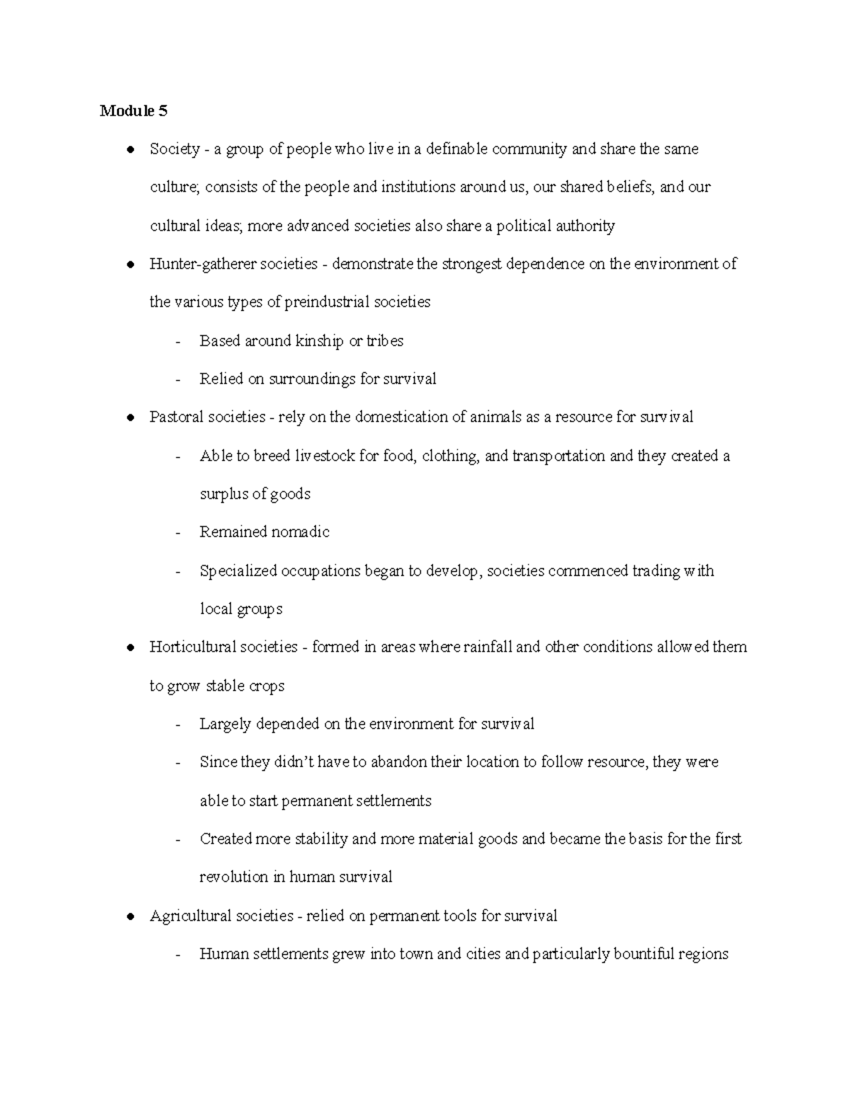 Sociology Chapter 5 Notes - Module 5 Society - A Group Of People Who ...