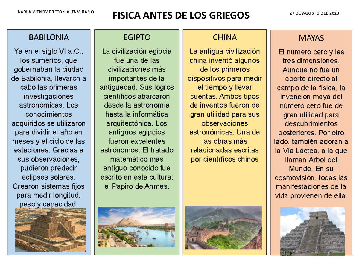 Fisica Antes DE LOS Griegos 1 - BABILONIA Ya en el siglo VI a., los