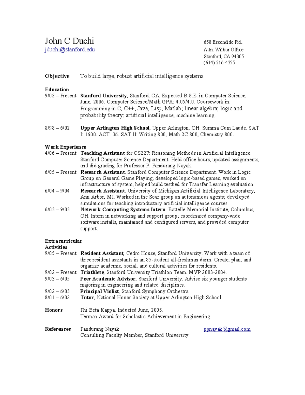 Resume John C Duchi 658 Escondido - Thumb 1200 1553