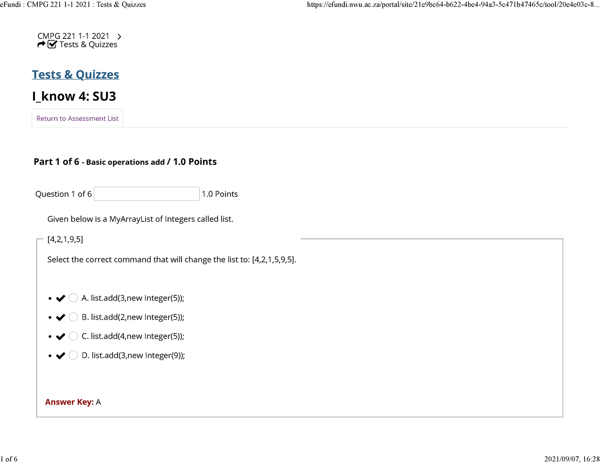 I Know 4 SU3 Feedback - Quiz - CMPG 221 1-1 2021 Tests & Quizzes Tests ...