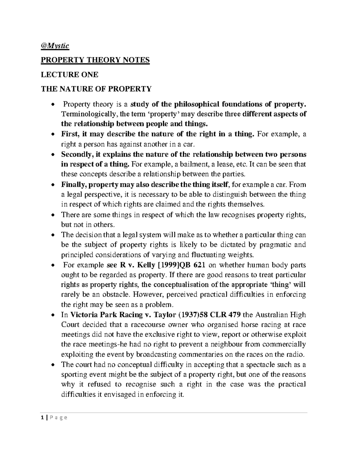 Property Theory Notes (Auto Recovered) - Bachelor of law - JKUAT - Studocu