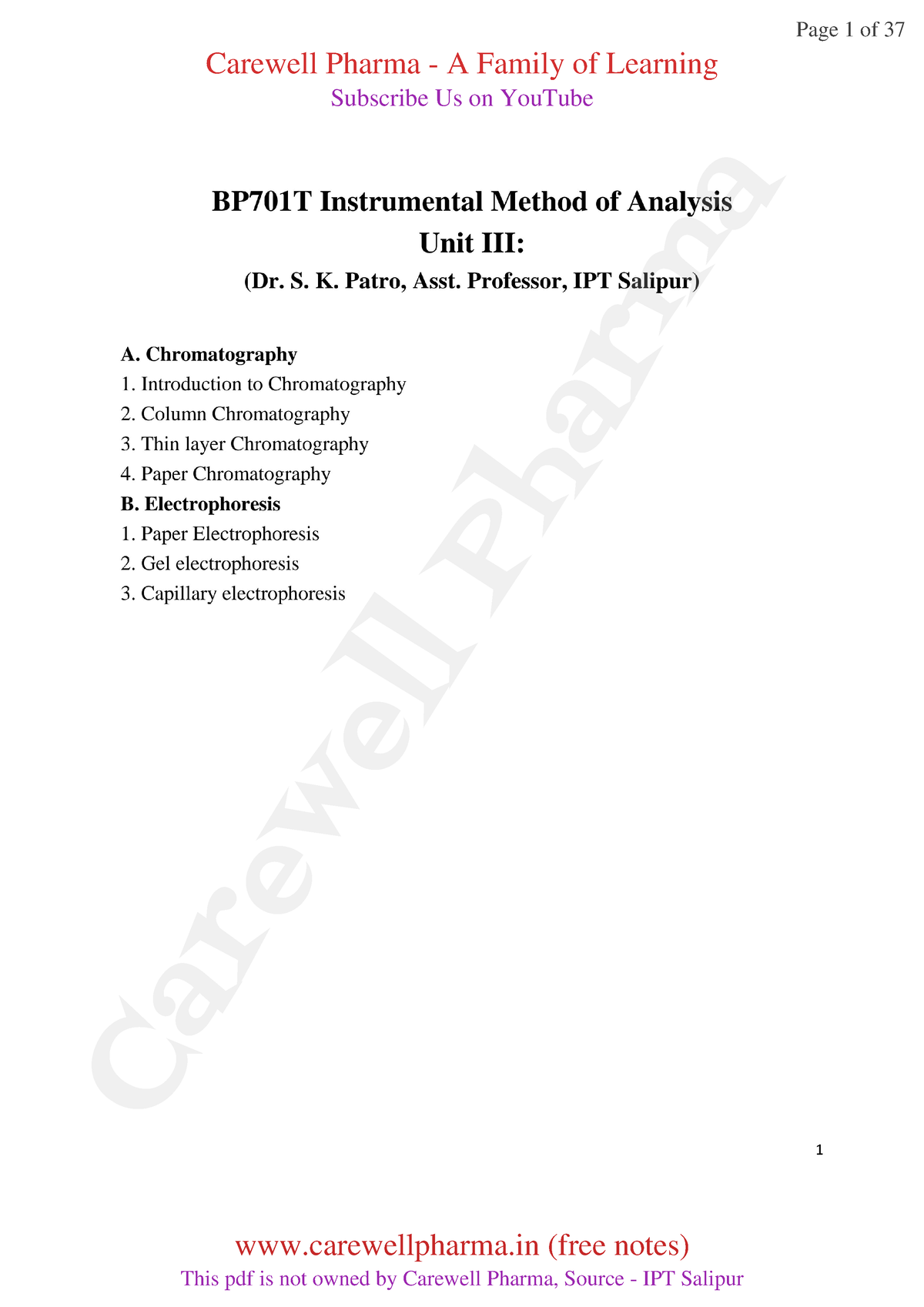 Unit 3 Instrumental Methods Of Analysis 7th Sem - BP701T Instrumental ...