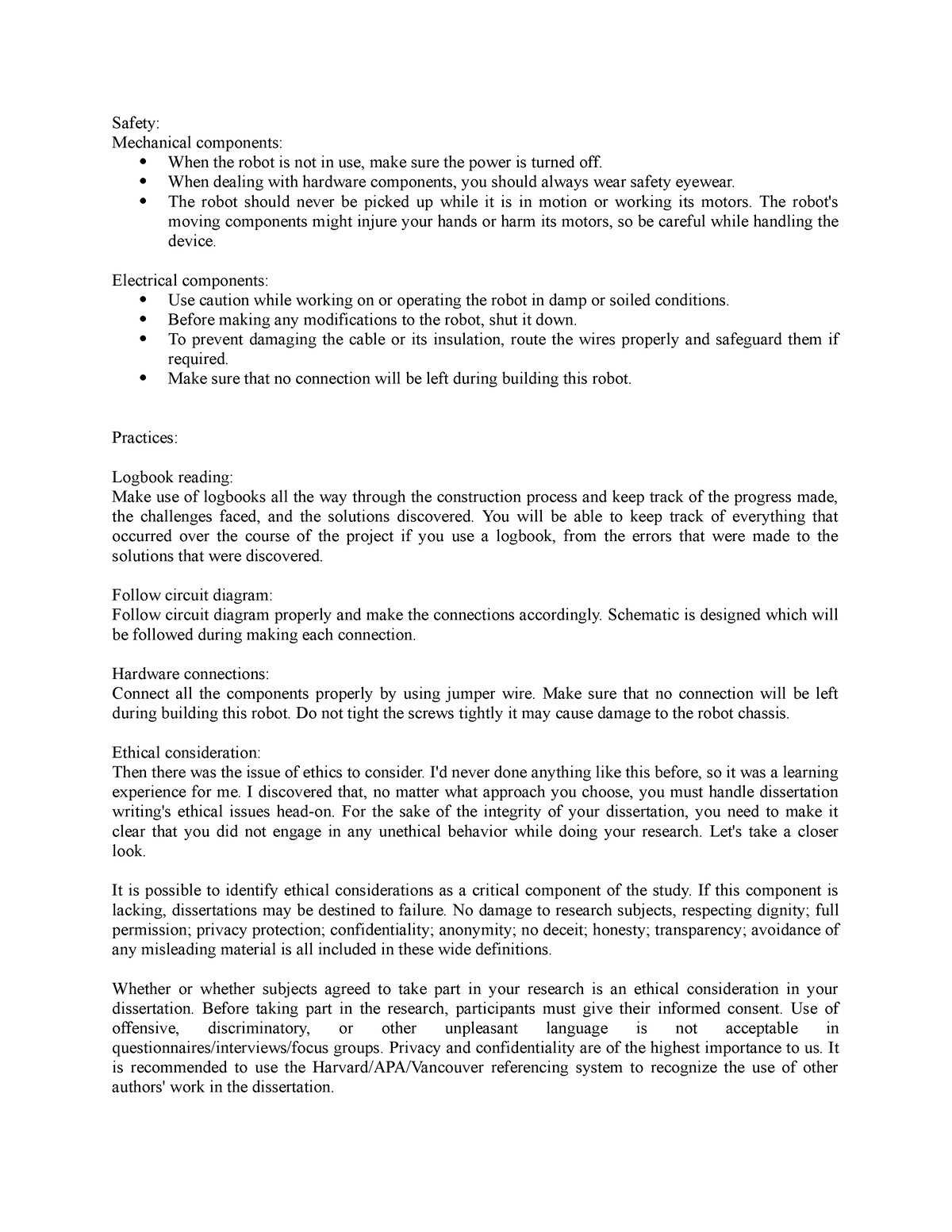 ELog Book Arduino UNO - Safety: Mechanical components: When the robot ...