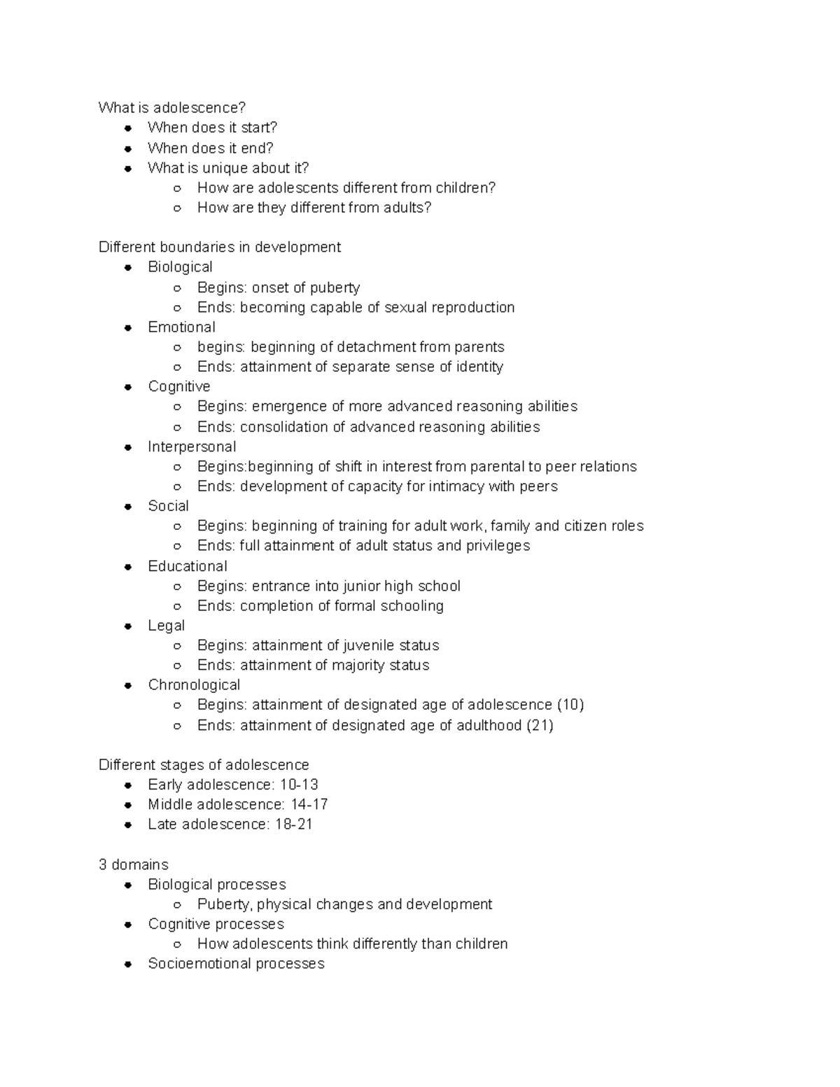 Ch.1 Intro To Adolescent Development Notes - What Is Adolescence? When ...