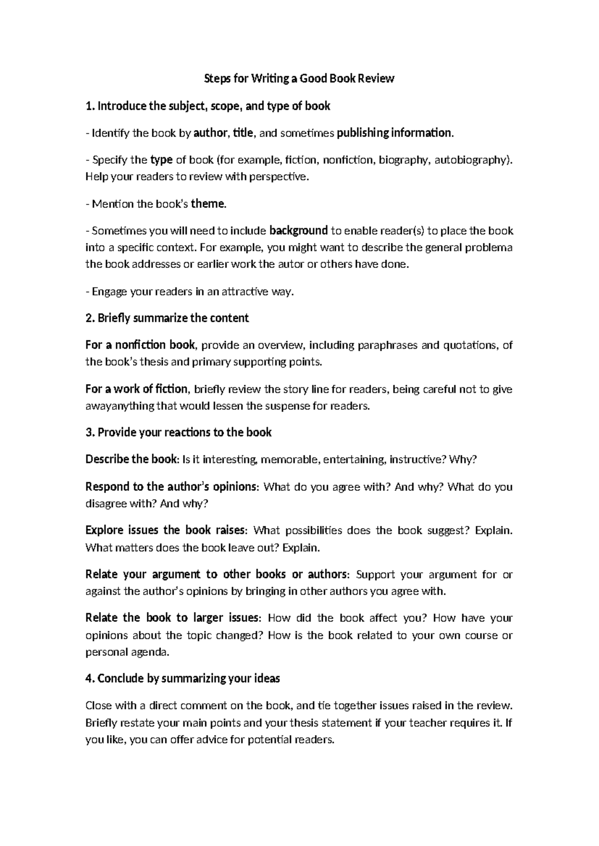 Book Reviews Steps for Writing a Good Book Review Introduce the