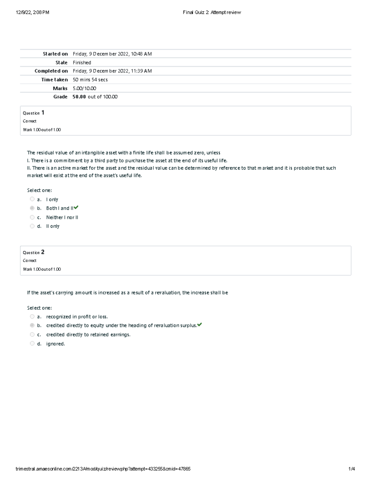 Final Quiz 2 Attempt review - Started on Friday, 9 December 2022, 10:48 ...