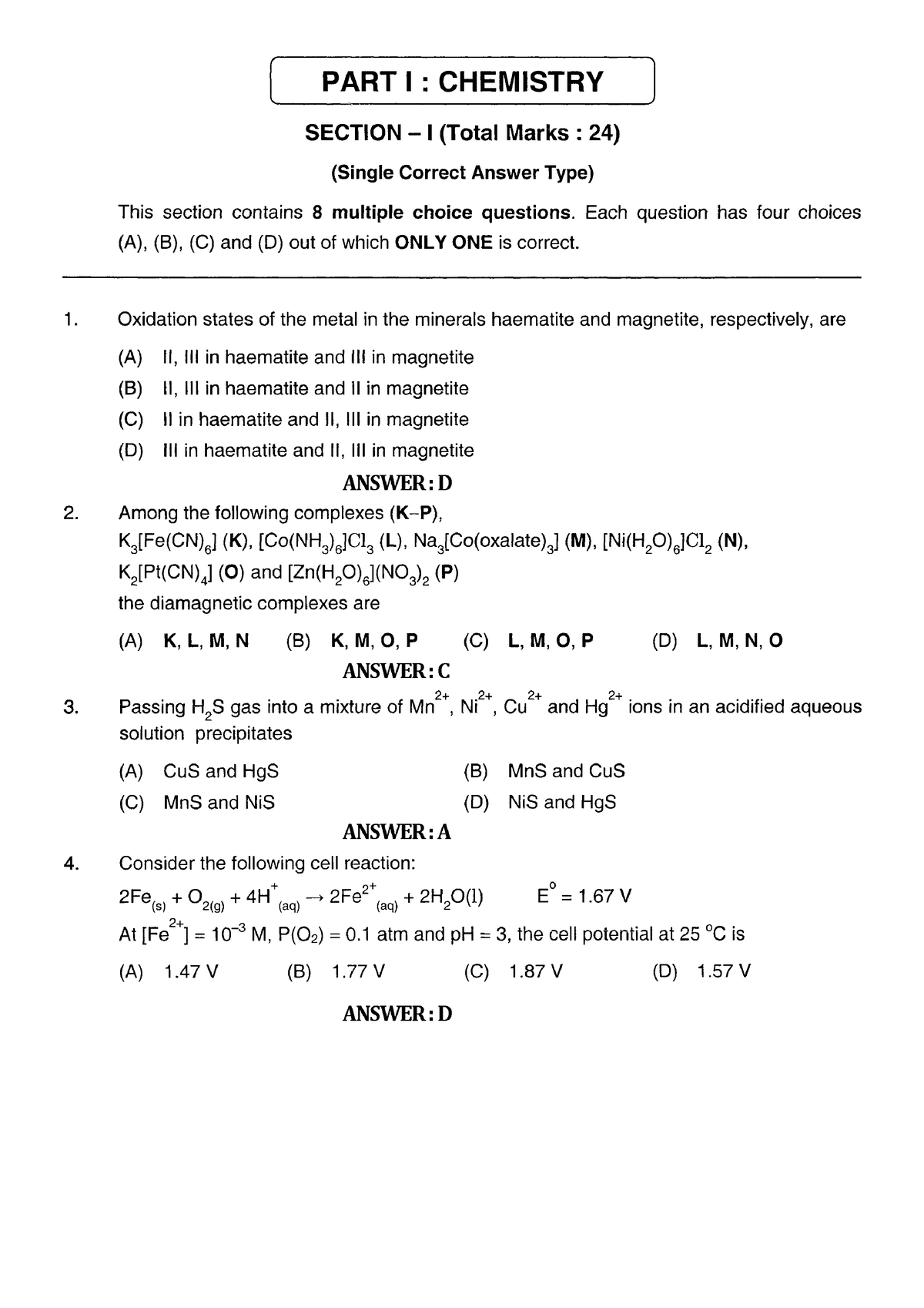 2011 p2 - JEE QUESTION PAPER - Jee Advance - Studocu