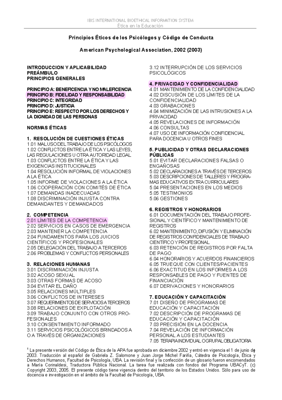 APA Etica EN EL PSIC - Ética en la Educación 1 La presente versión del ...